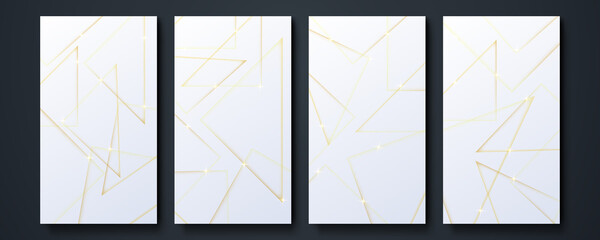 Set of abstract white gold lines background. Abstract white square shape with luxury elegant concept background. Can be used for stories social media template.
