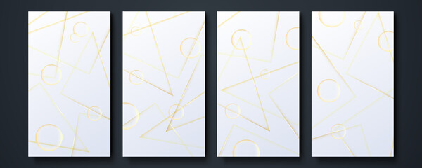 Set of abstract white gold lines background. Abstract white square shape with luxury elegant concept background. Can be used for stories social media template.

