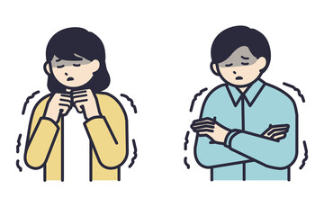 Fototapeta premium 寒さで震えている男性と女性のイラスト素材