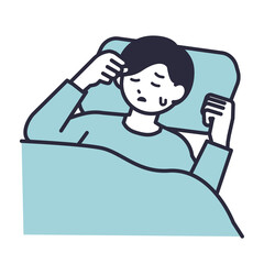 寝苦しさを感じている男性のイラスト素材