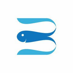 Letter B and fish logo. B letter design vector with fish., Initial letter B logotype. Minimalist fish logo concept, fit for fishing, seafood restaurant