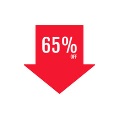 65 Percent Off, Discount Sign, Special offer price signs