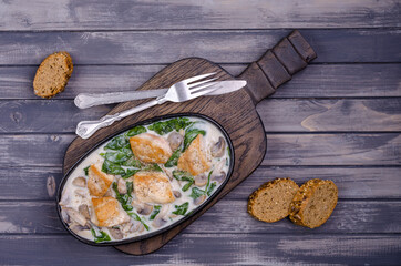 Fried bird breasts with stewed vegetables