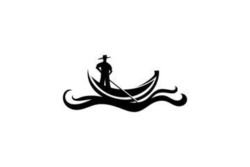 Vector logo element with gondolier illustration.