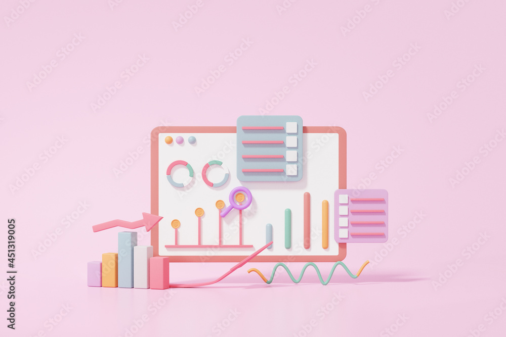 Poster 3d render cartoon minimal statistics analytics optimization graph investment marketing website techn