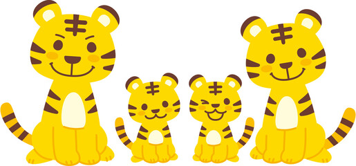 トラの家族のイラスト＿黄色