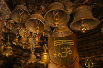 Fototapeta na wymiar Bells and shivaling at Matangesvara temple, Western group, Khajuraho, Madhya Pradesh, India