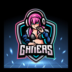 Girl gamers mascot. esport logo design