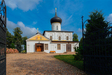 Fototapeta na wymiar St. George the Victorious Church - the parish church of the Dostoevsky family on a sunny summer day, Staraya Russa, Novgorod Region, Russia