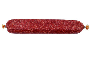 Raw smoked sausage isolated on white background