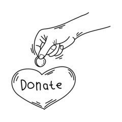 donate hand drawn. Concept of charity and donation. hands Give and share love to people. hands gesture on doodle style , vector illustration