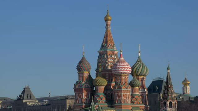 St Basil Cathedral on Red Square in Moscow at sunny weather, static shot, orthodox church