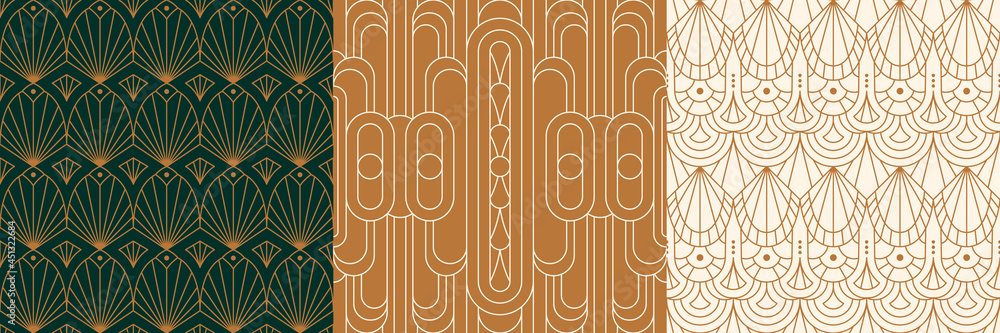 Wall mural art deco seamless patterns set in a trendy minimal linear style. vector abstract retro backgrounds w