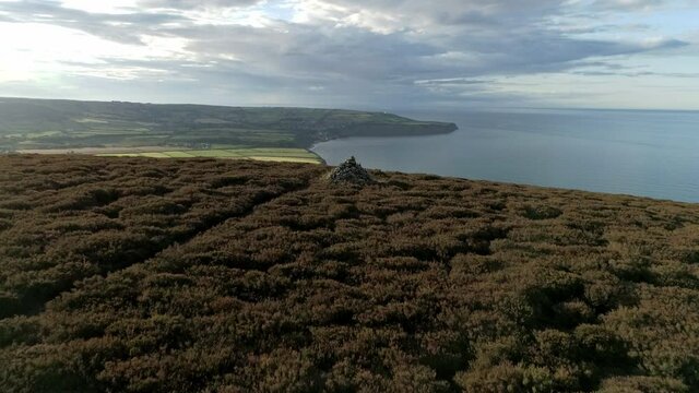 North York Moors, Stoupe Brow, Robin Hoods Bay, Burial Mounds, Clip 1, Drone Flight, North Yorkshire Heritage Coast, 3840x2160 25fps, Prores 422