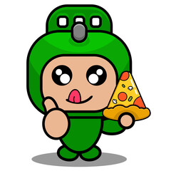 vector cartoon cute doodle rolling pin mascot costume character eating pizza