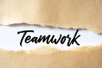 Business concept: torn paper with words Teamwork on Paper background