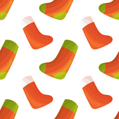 Seamless pattern with flat Christmas socks on white.
