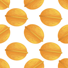 Seamless pattern with flat walnuts on white.