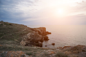 the concept of boating, recreation, travel - splashes of blue water in the rsea, ocean, mountains,...