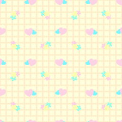 Seamless pattern star , cloud , rainbow , rain , thunder ,sun , moon, snow , heart on  yellow background. 