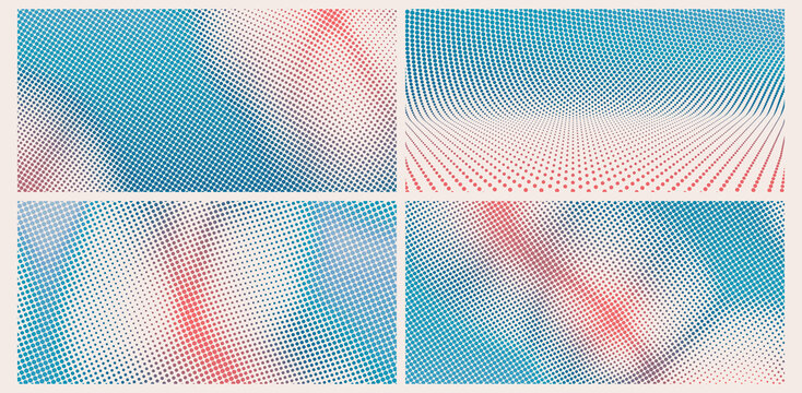 Halftone gradient background. Vibrant trendy texture, with blending colors. Cover design template. 3d network design with particles. Can be used for advertising, marketing, presentation.
