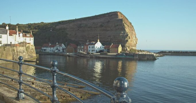 North York Moors, Staithes Clip 7, Pan of Harbour towards Cowbar, North Yorkshire Heritage Coast, Video, , 4096x2160 25fps, Prores 422