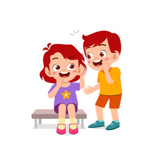 cute little boy whisper secret to friend