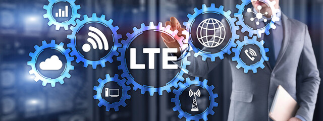 Fototapeta na wymiar LTE Mobile and telecommunication technology concept on virtual screen