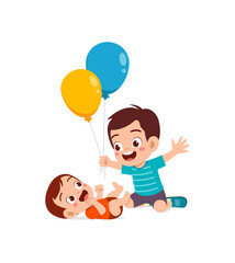 cute little boy play balloon with baby sibling