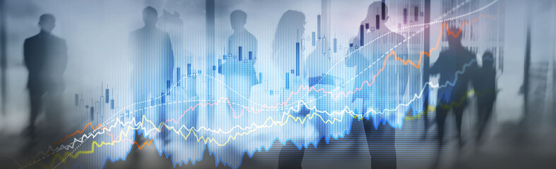 Business finance growth graph chart analysing diagram trading and forex exchange concept double...