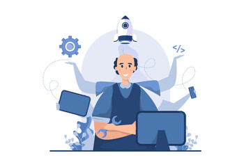 Software developer with multitasking illustration concept