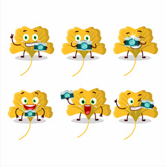 Photographer profession emoticon with ginko yellow leaf cartoon character