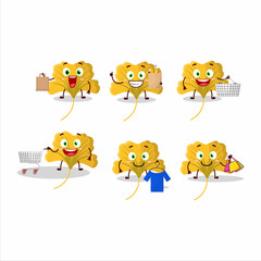 A Rich ginko yellow leaf mascot design style going shopping