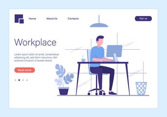 Office work concept. Landing page. Colored flat vector illustration. Isolated on white background.