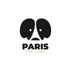 Paris pet shop logo template. Combined the eiffel tower and dog icon concept. Vector illustration