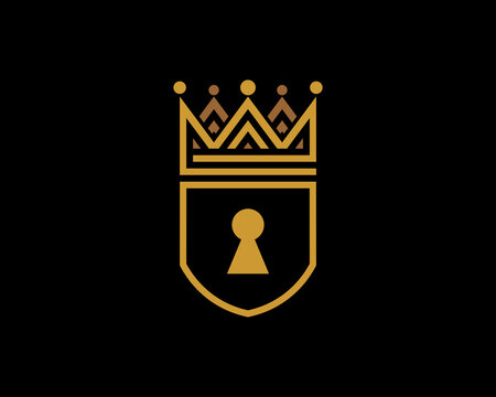 Shield and crown with line art logo