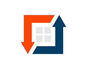 Rectangle upside down arrow with window inside