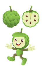 Annona vector with sliced and cute fruit character ( Srikaya )