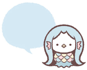 水色のアマビエとフキダシ