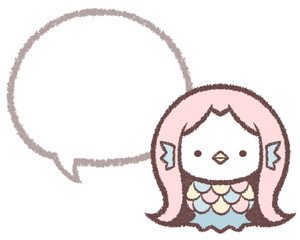 ピンク色のアマビエと線画フキダシ