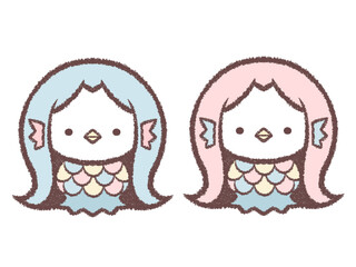 水色とピンク色のアマビエセット