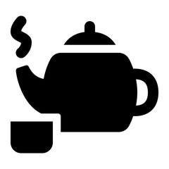 Teapot With Cup Glyph Icon Vector