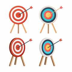 Target with arrow, standing on a tripod. Goal achieve concept. Vector illustration isolated on white background.
