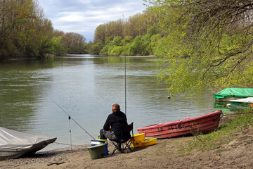 Angler am Rhein - obrazy, fototapety, plakaty