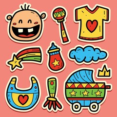 baby doodle cartoon sticker vector design for logo, patch, badge, logo, sticker icon and more