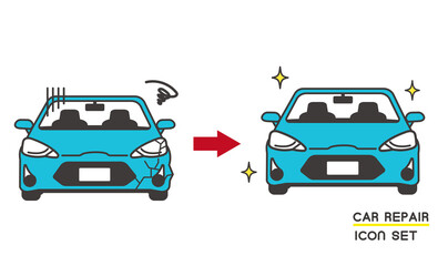 自動車修理のベクターイラスト素材／自動車／自動車保険／交通事故 © ニワトコ