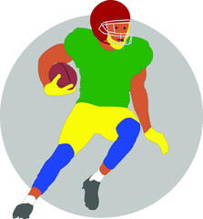 American Football Player Running for a touchdown. American Football Player running upfield