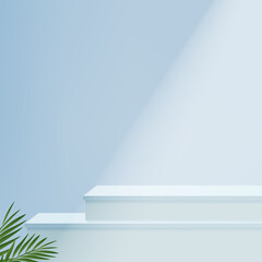 Products display 3d background podium scene with blue shape geometric platform. Vector illustration
