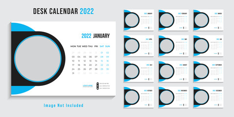Wall calendar template for 2022 year. Set of 12 months. 2022. Week starts on monday.Print ready editable calender. Planner design.