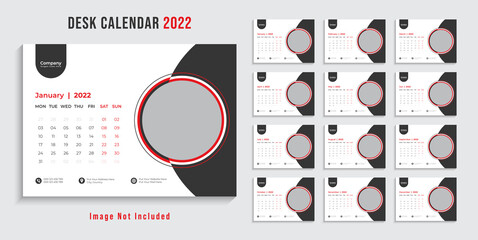 Wall calendar template for 2022 year. Set of 12 months. 2022. Week starts on monday.Print ready editable calender. Planner design.
